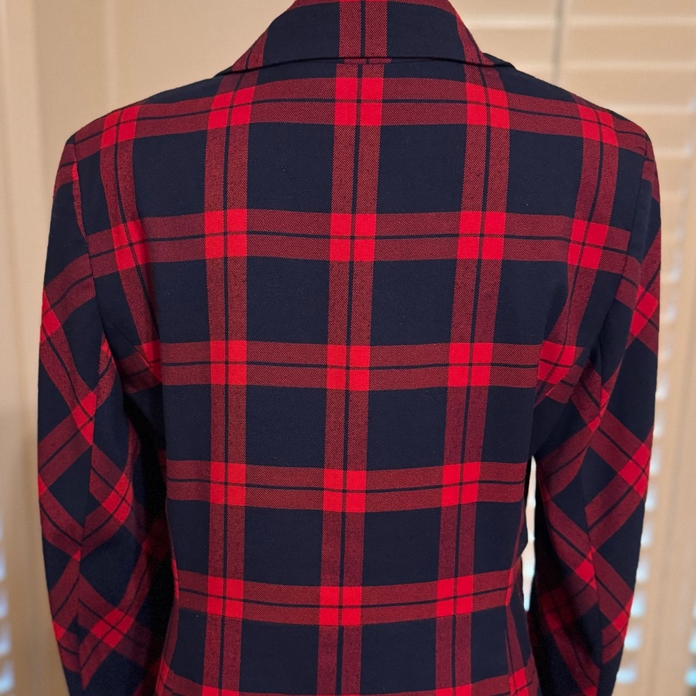 New York and Company Red and Navy Blue Plaid Blazer - Picture 5 of 8